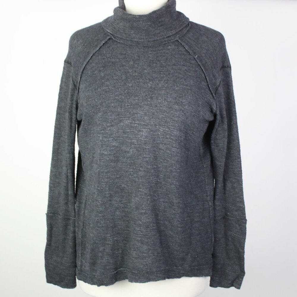 We The Free People Womens Small Split Back Turtleneck Raw Seam Top